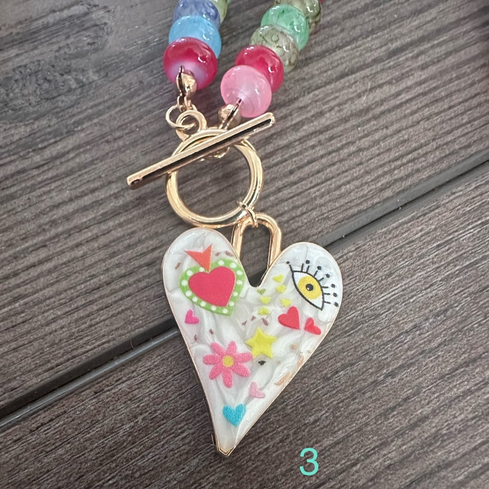 Colorful Beaded Lucky Heart Charm Necklace | Evil Eye | Boho Festival Jewelry - Picture 6 of 9